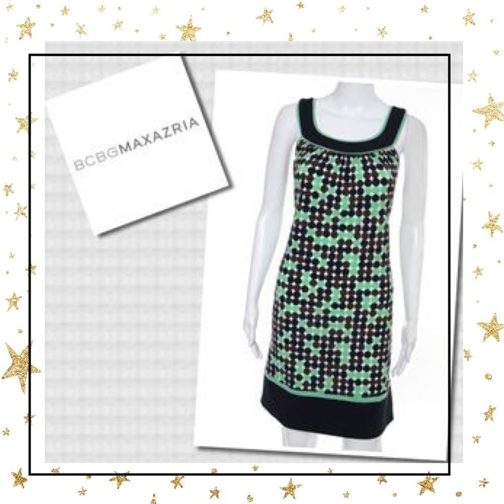 BCBGMaxAzria Green Polka Dot Sleeveless Dress M